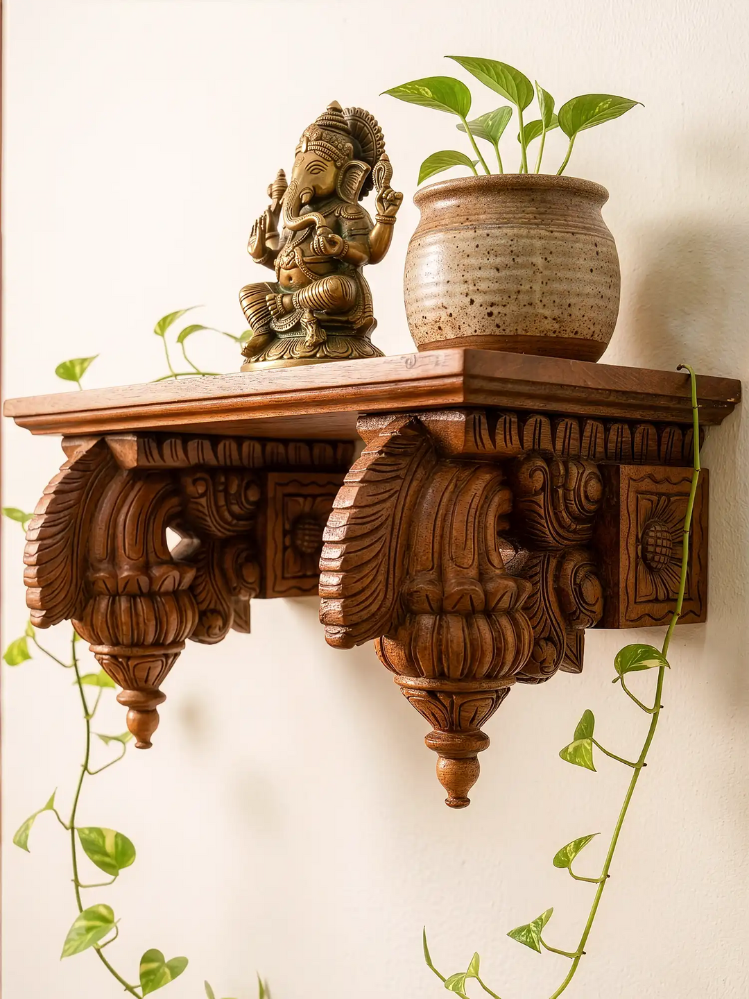Hand carved wooden wall brackets Bodhi design decorative corbels India