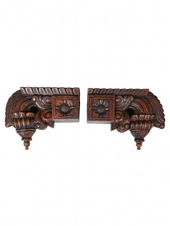Decorative Wooden Bodhil Wall Brackets Pair - Pooja Room & Wall Decor 12''