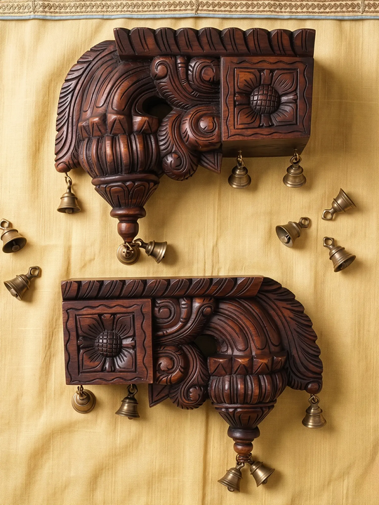 Handcrafted Bodhil wooden wall brackets pair