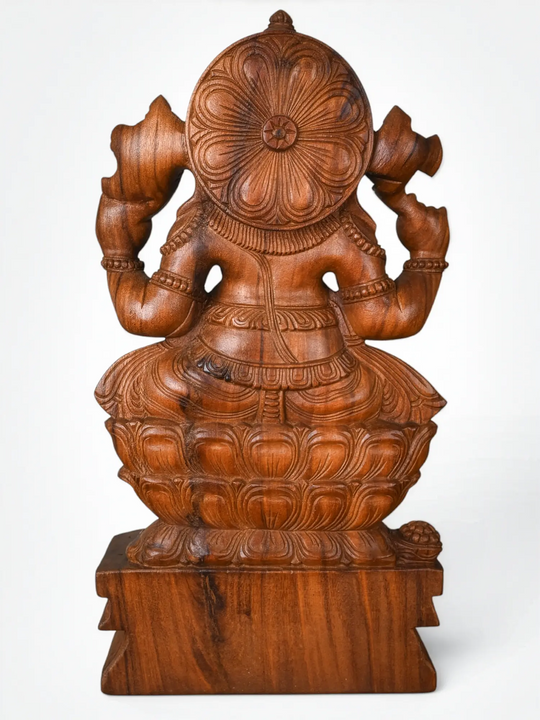Wooden Ganesha Statue on Lotus Pedestal - Home & Pooja Decor 24"