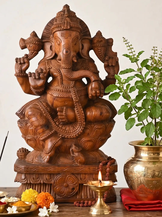 Handmade wooden Ganesha idol for gifting and vastu