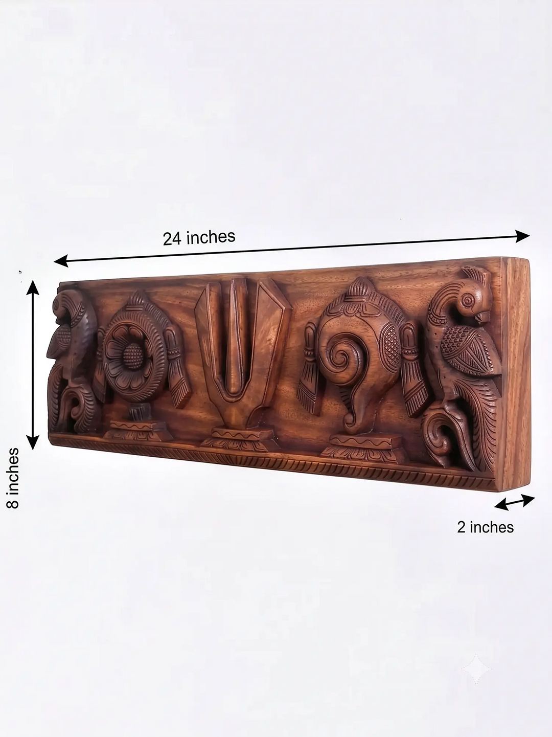 Premium Wooden Shanku Chakra Wall Panel Handmade Carving