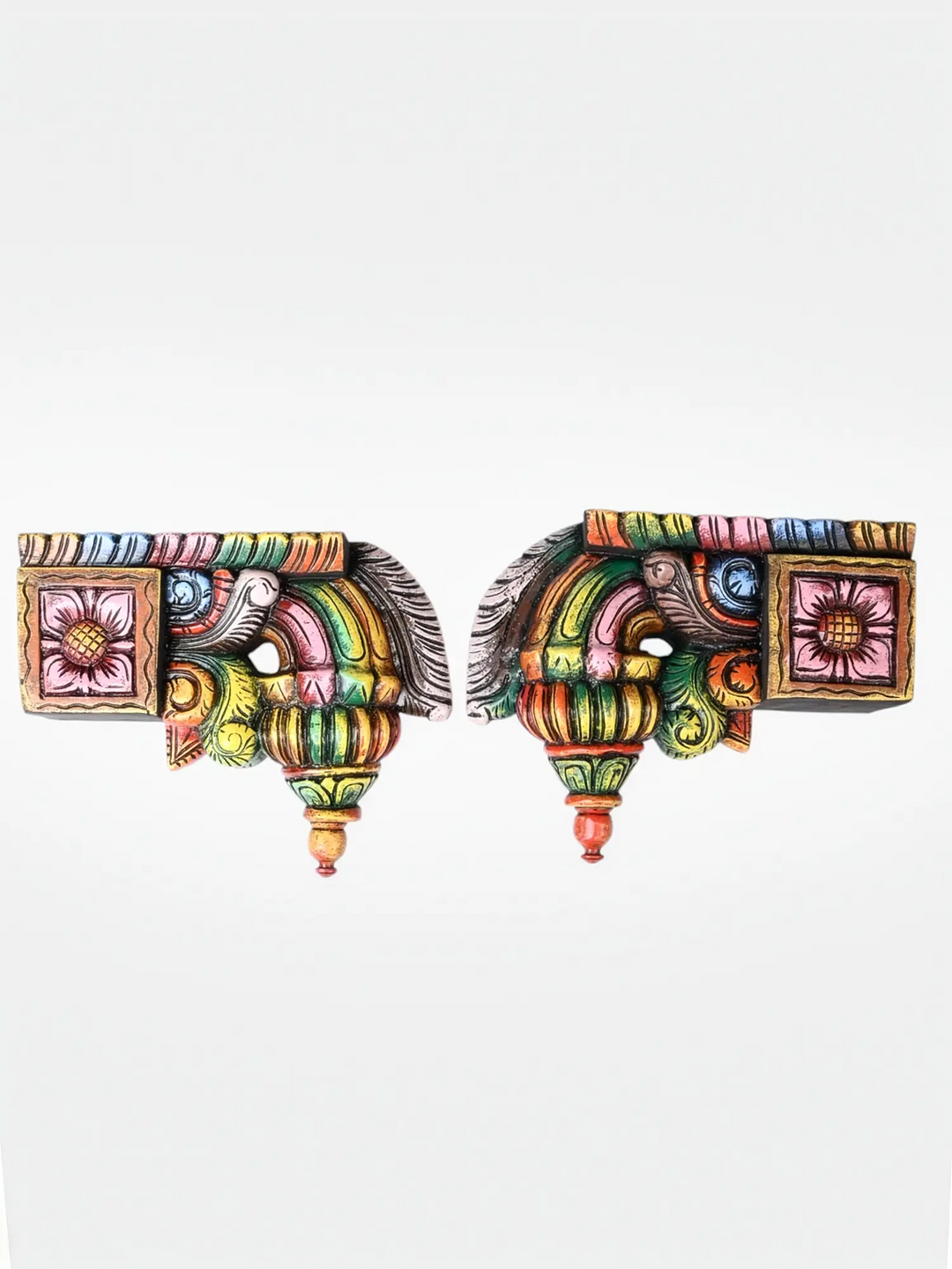 Multicoloured handcrafted wooden Bodhils wall brackets pair