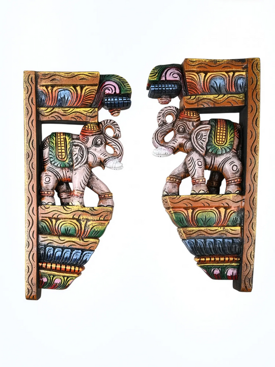 Colourful elephant brackets for pooja room decoration