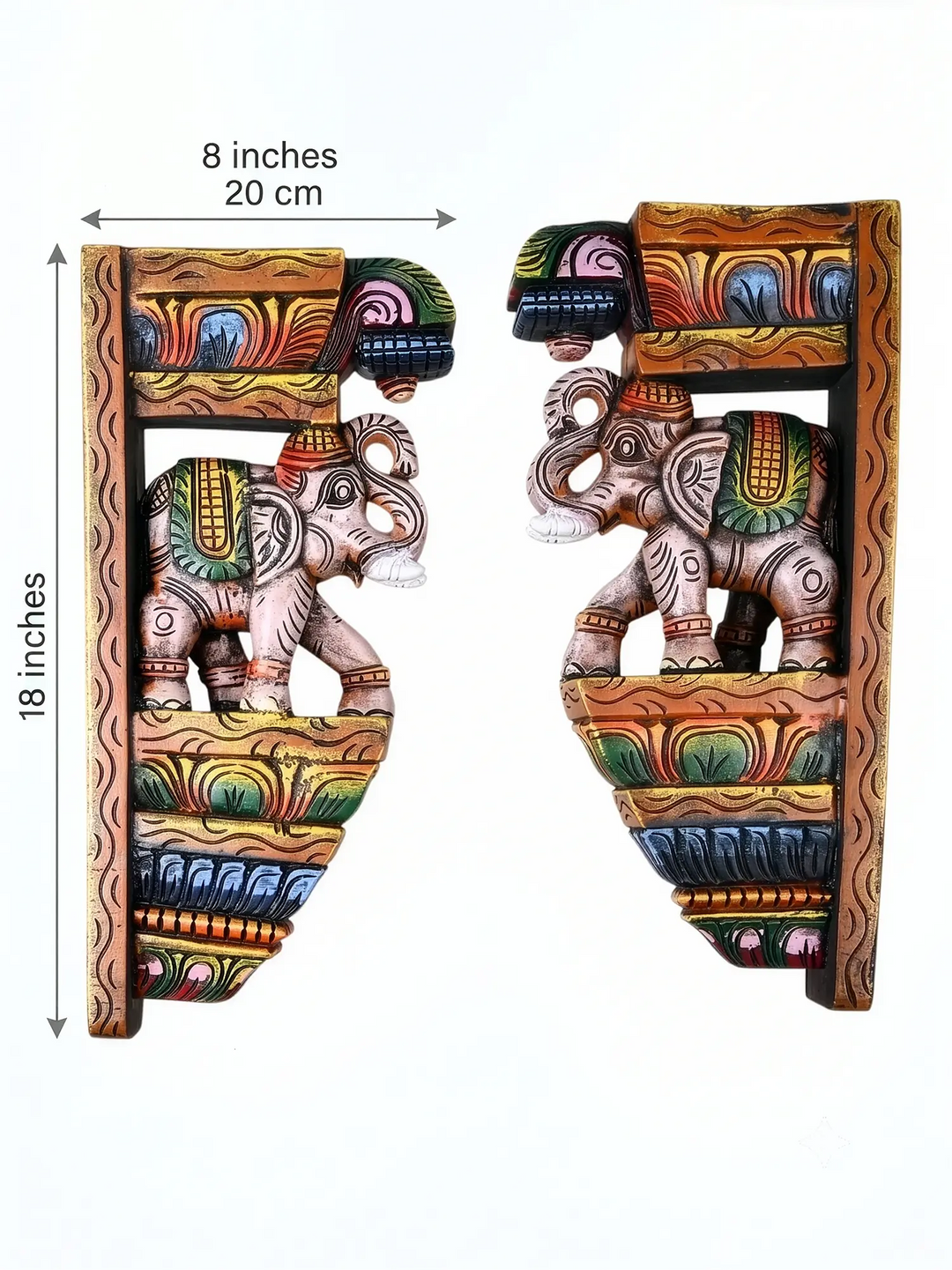 Colourful elephant brackets for pooja room decoration
