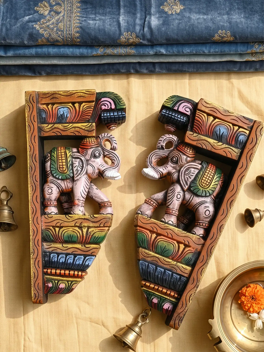 Colourful elephant brackets for pooja room decoration