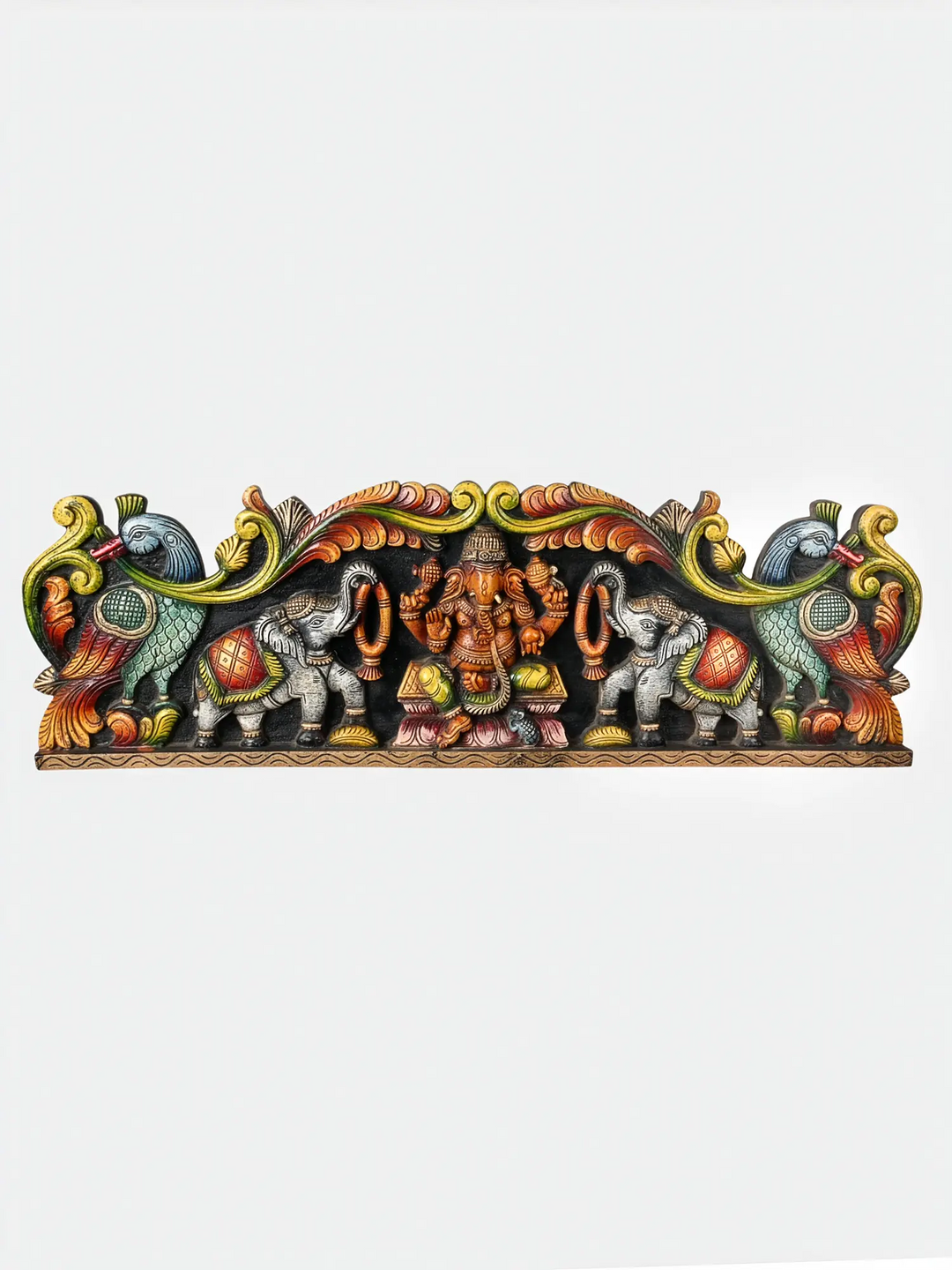 Elegant wooden elephant panel  for temple and pooja decor
