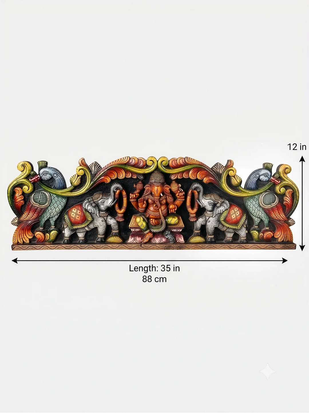 Elegant wooden elephant panel  for temple and pooja decor