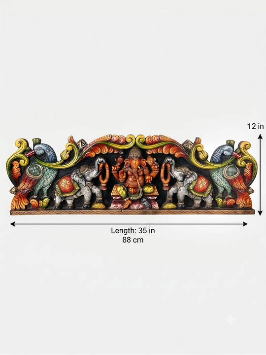 Elegant wooden elephant panel  for temple and pooja decor