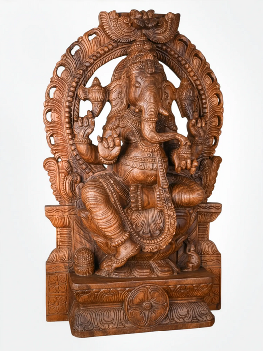 Divine Wooden Handmade Ganapathi Moorthi  Statue for Wealth & Prosperity 36"