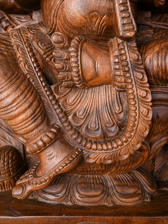 Divine Wooden Handmade Ganapathi Moorthi  Statue for Wealth & Prosperity 36"