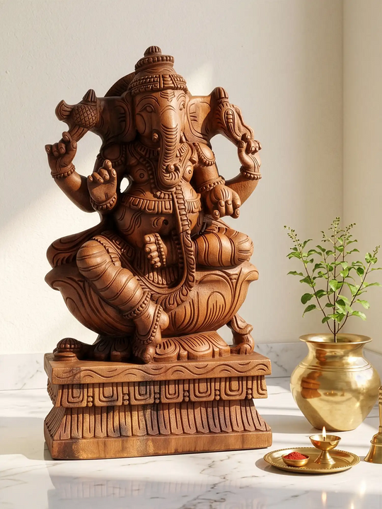 Wooden Ganesh Murti | Divine Handcrafted Temple Idol