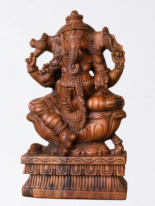 Lord Ganesha Wooden Idol | Traditional Indian Wood Carving
