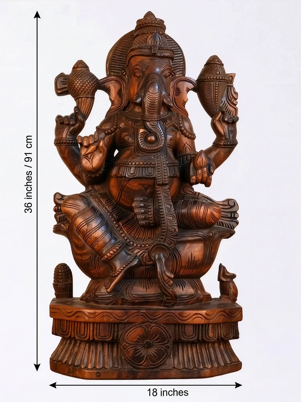 36 inch handcrafted wooden Ganesh moorthi statue