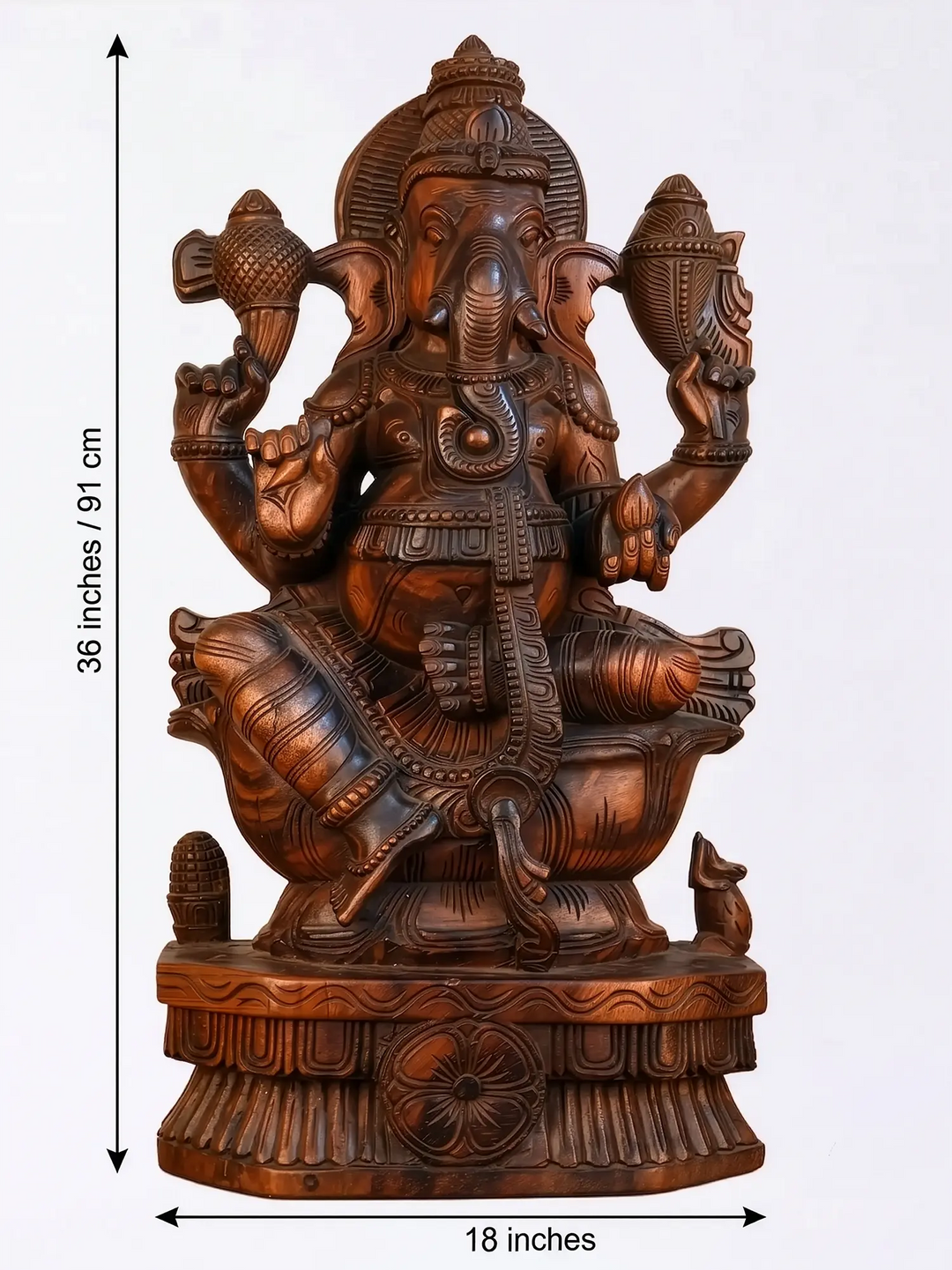 36 inch handcrafted wooden Ganesh moorthi statue
