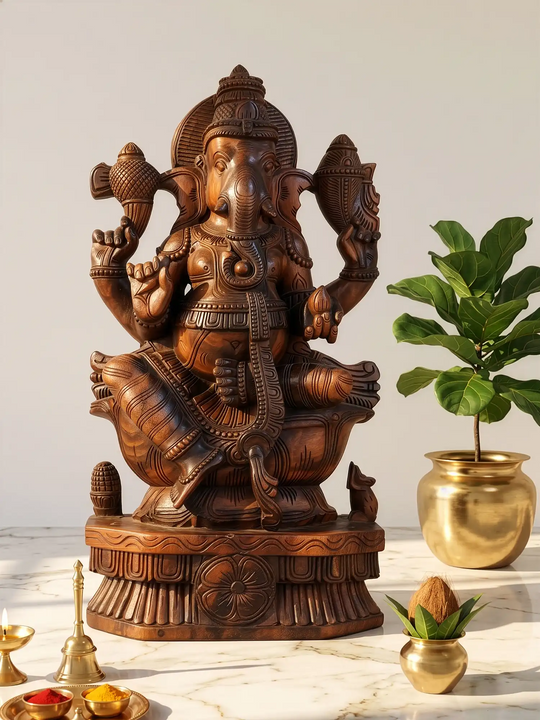 Premium handcrafted wooden Ganesh idol 36 inch
