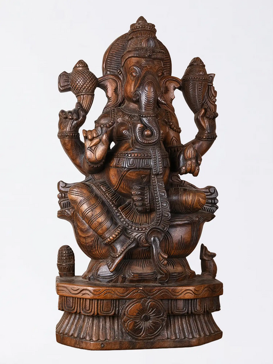 Traditional wooden Vinayagar sculpture handmade in India