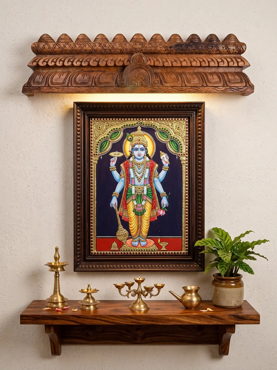 Elegant Pooja Room Wooden Gopuram Wall Decoration