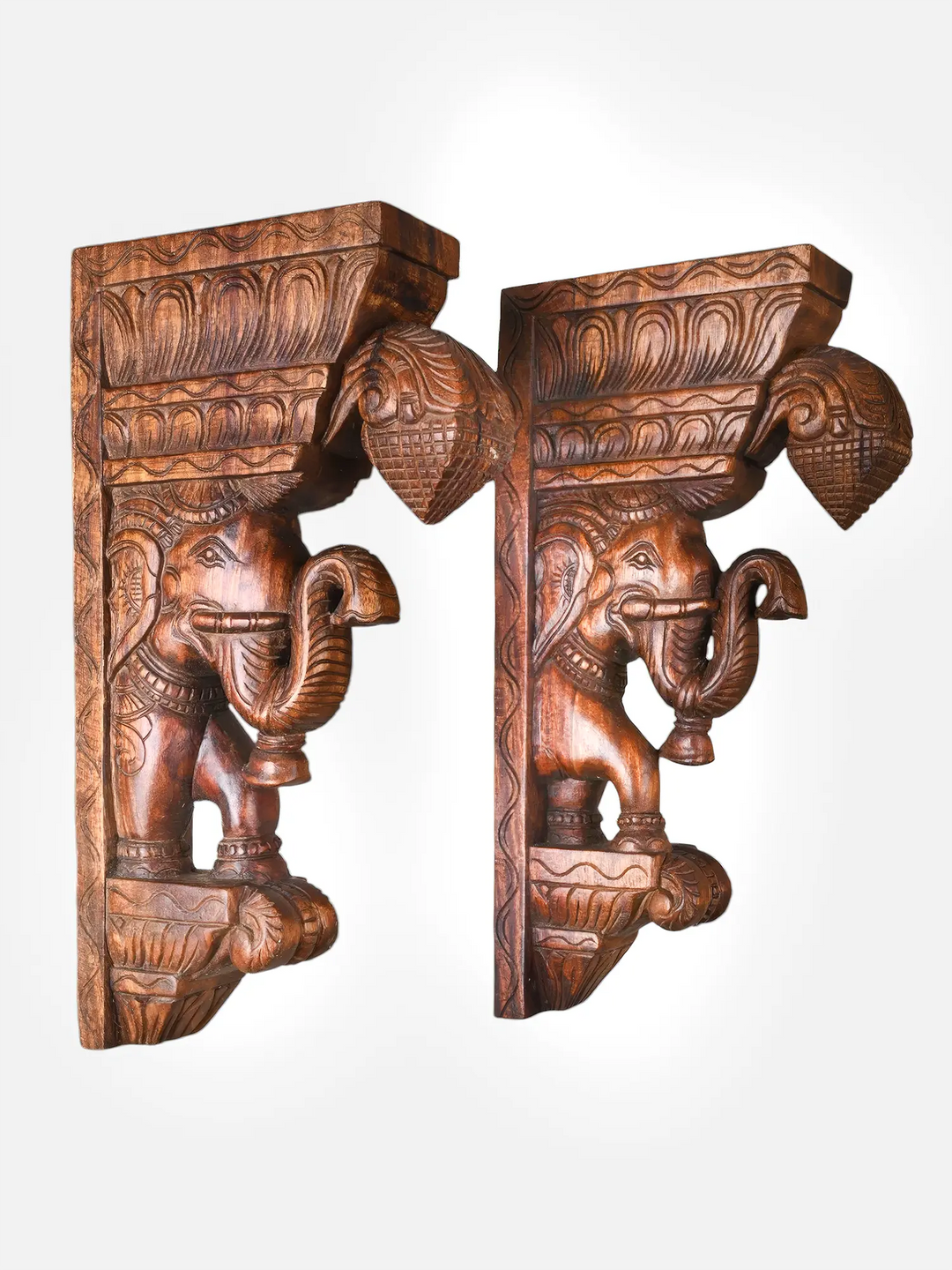 Premium Wooden Elephant Decorative Corbels Pair