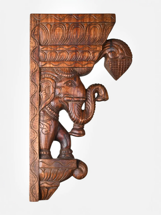 Traditional Hand Carved Wooden Elephant Wall Brackets