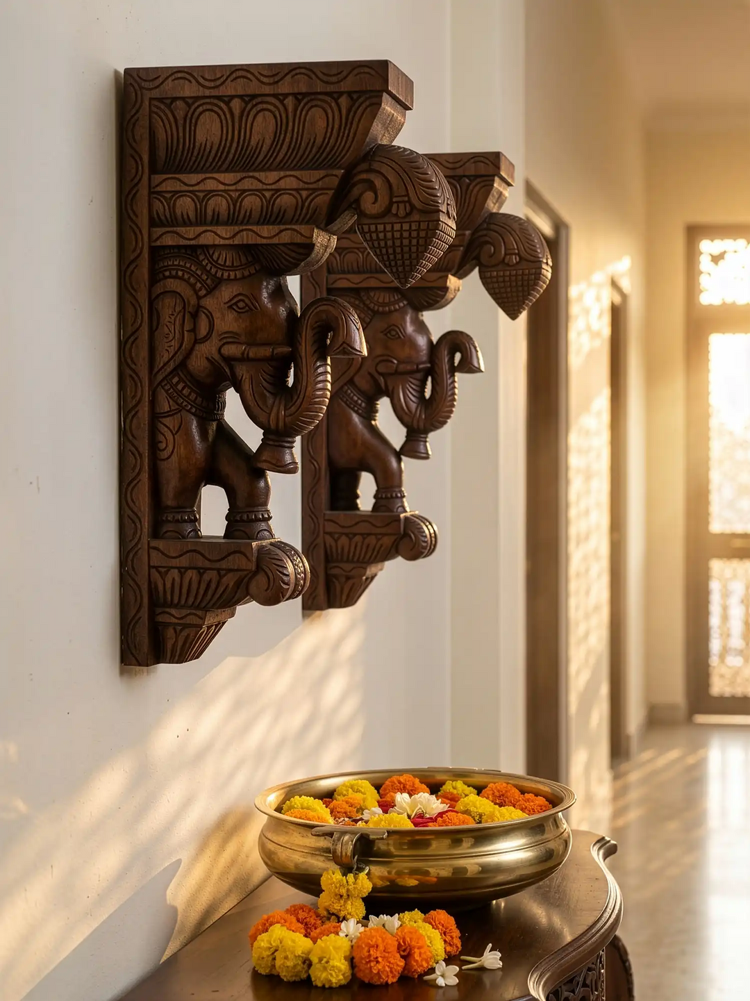 Elegant Wooden Elephant Corbels - Traditional Decorative Brackets 18"