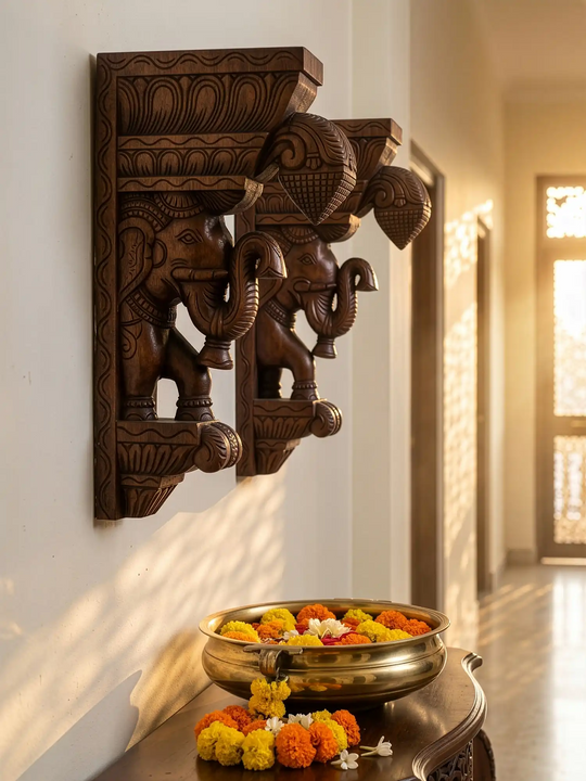 Elegant Wooden Elephant Corbels - Traditional Decorative Brackets 18"
