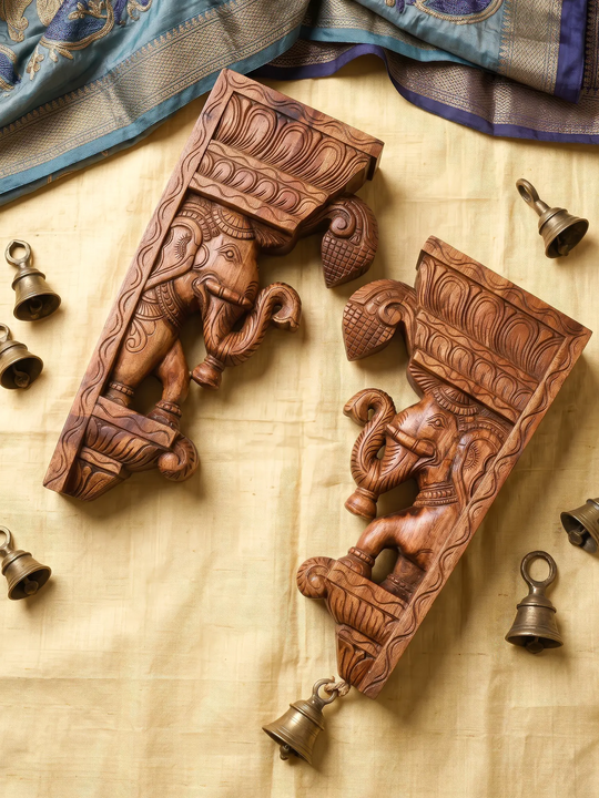 Handcrafted Wooden Elephant Corbels