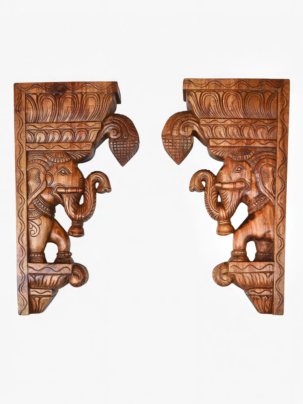 Traditional Wooden Elephant Corbel for Home Decor