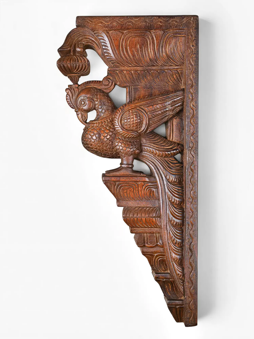 Traditional Wooden Peacock Decor Brackets Pair