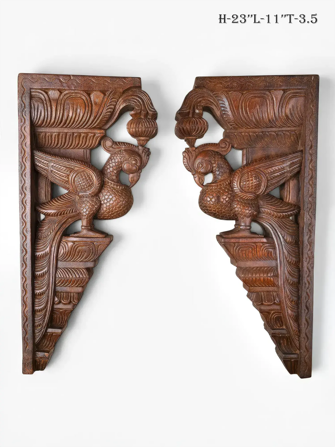 Antique Style Wooden Peacock Wall Brackets