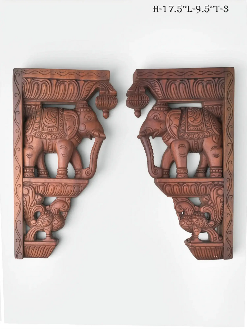 Hand-Carved Elephant Wall Decor Brackets