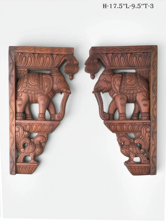 Hand-Carved Elephant Wall Decor Brackets