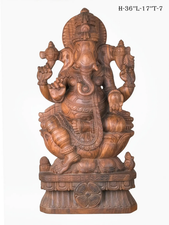 Premium Wooden Ganesha Statue Indian Wood Carving