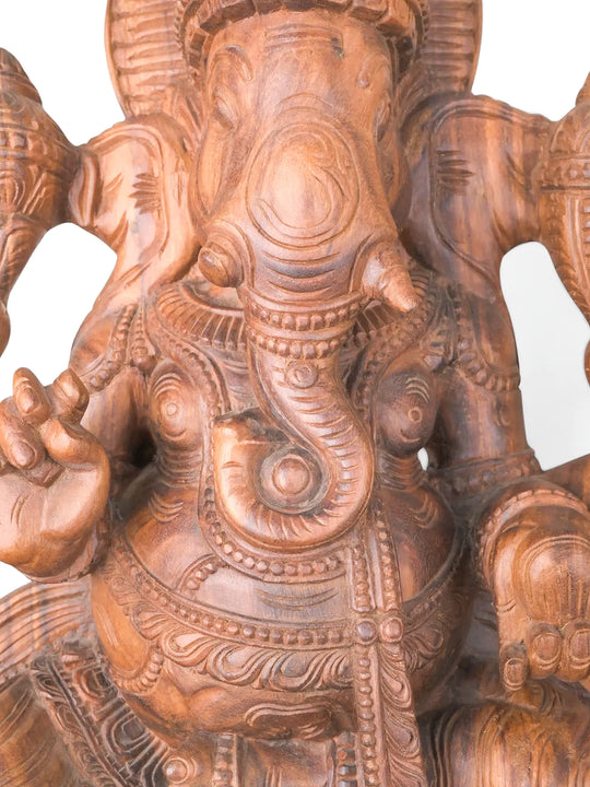 Intricately Carved Wooden Ganesh Idol