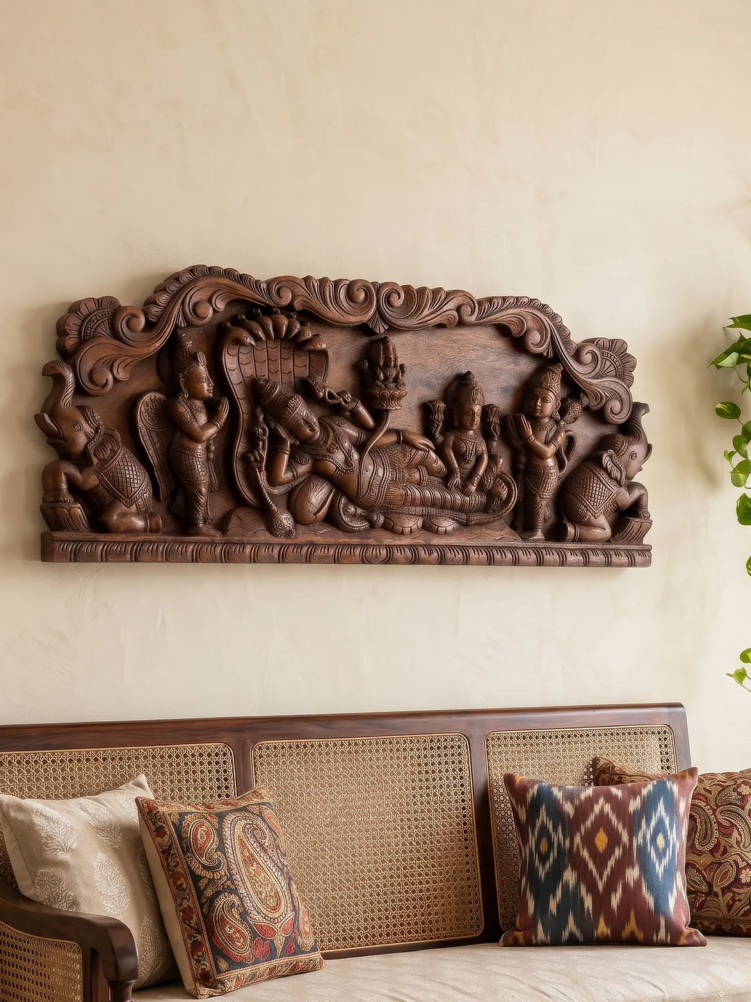 Premium Wooden Ranganatha Swamy Wall Panel - Hindu Wall Decor 36''