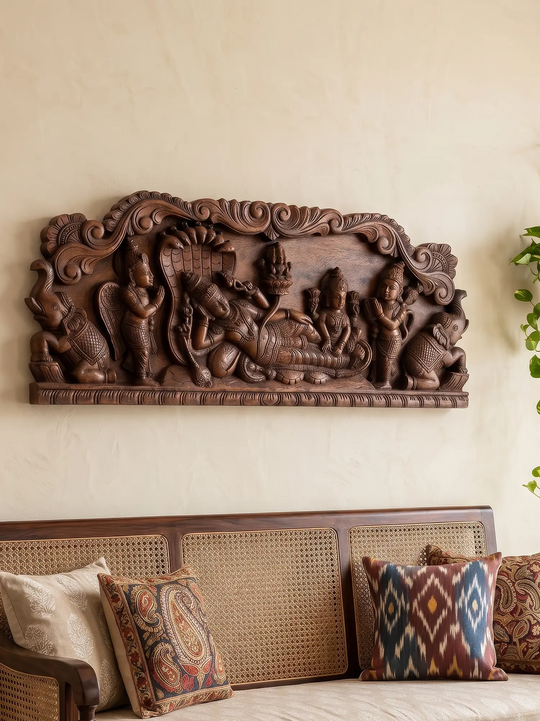 Premium Wooden Ranganatha Swamy Wall Panel - Hindu Wall Decor 36''