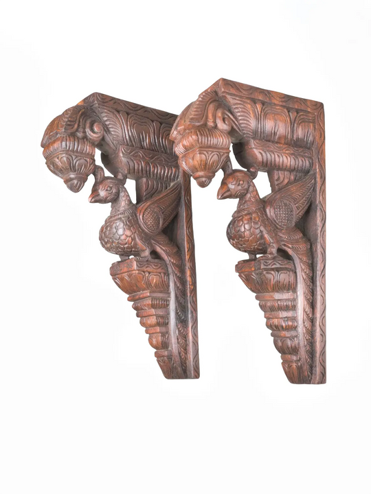 Antique Style Peacock Wooden Wall Brackets – Home Decor 18''