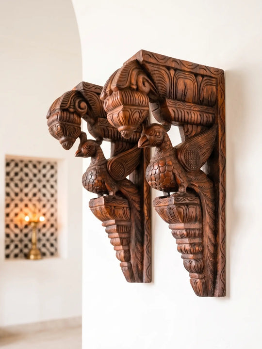 Antique Style Peacock Wooden Wall Brackets – Home Decor 18''
