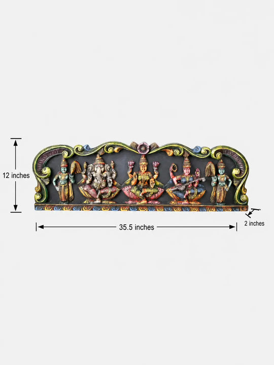 Wooden Temple Panel Featuring Goddess Lakshmi