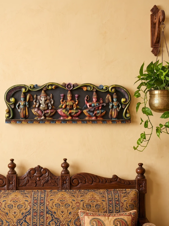 Floral Design Ganesh, Lakshmi, Saraswathi Wall Panel 35.5"