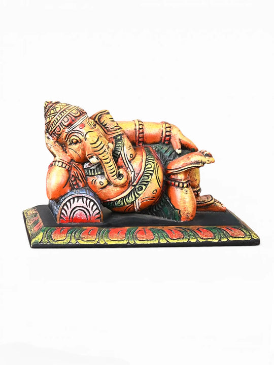 Wooden reclining Lord Ganesh idol for home decor