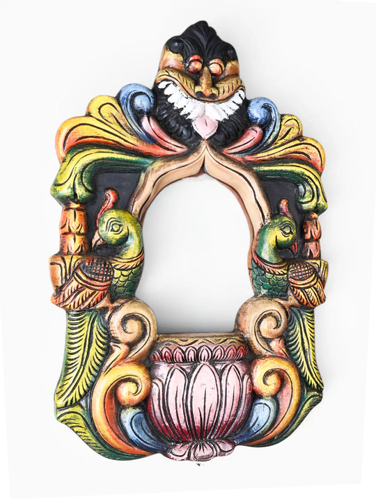Decorative wooden wall mount with lotus carving