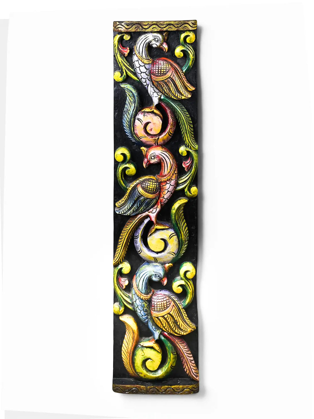 Handcrafted wooden peacock wall panel with multicolour finish