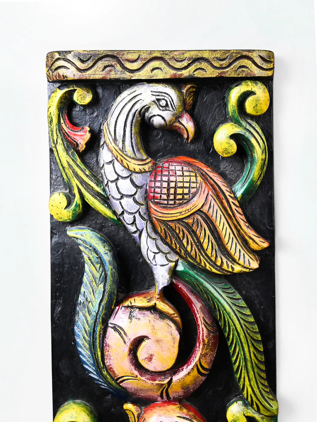 Traditional Indian wooden peacock carving wall hanging