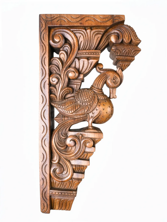 Wooden peacock decorative corbel pair crafted for elegant home and temple décor.