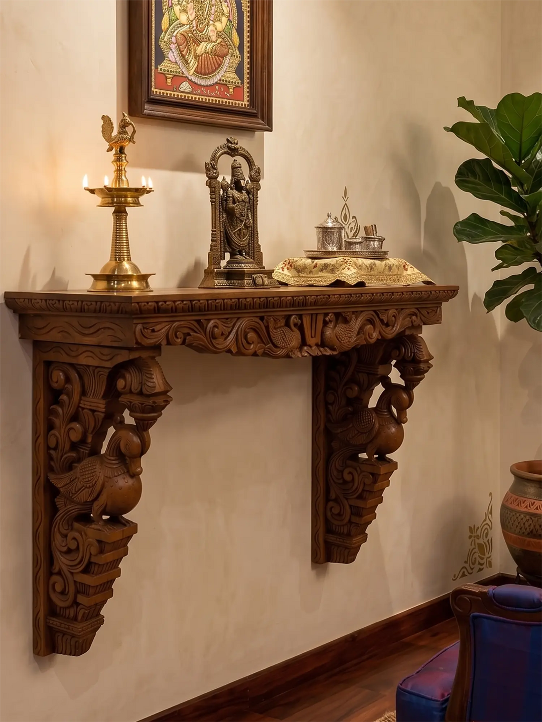 Artisan Carved Wooden Hamsa Corbels – Pair