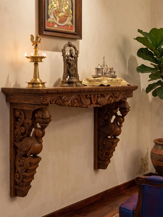 Artisan Carved Wooden Hamsa Corbels – Pair