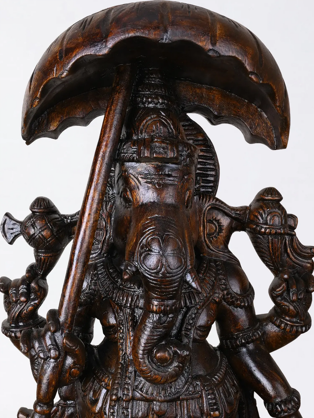 Wooden Standing Ganesha Statue with Umbrella