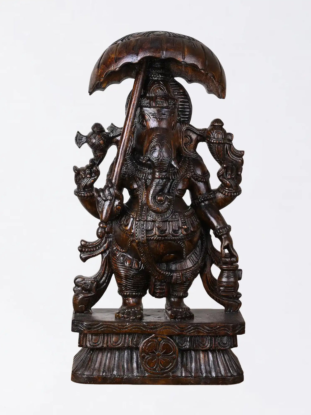 Handcrafted wooden umbrella Ganesha statue