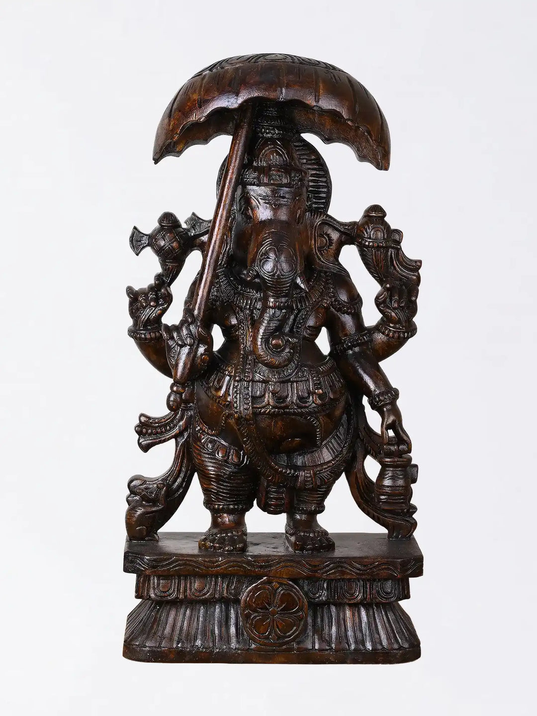Handcrafted wooden umbrella Ganesha statue